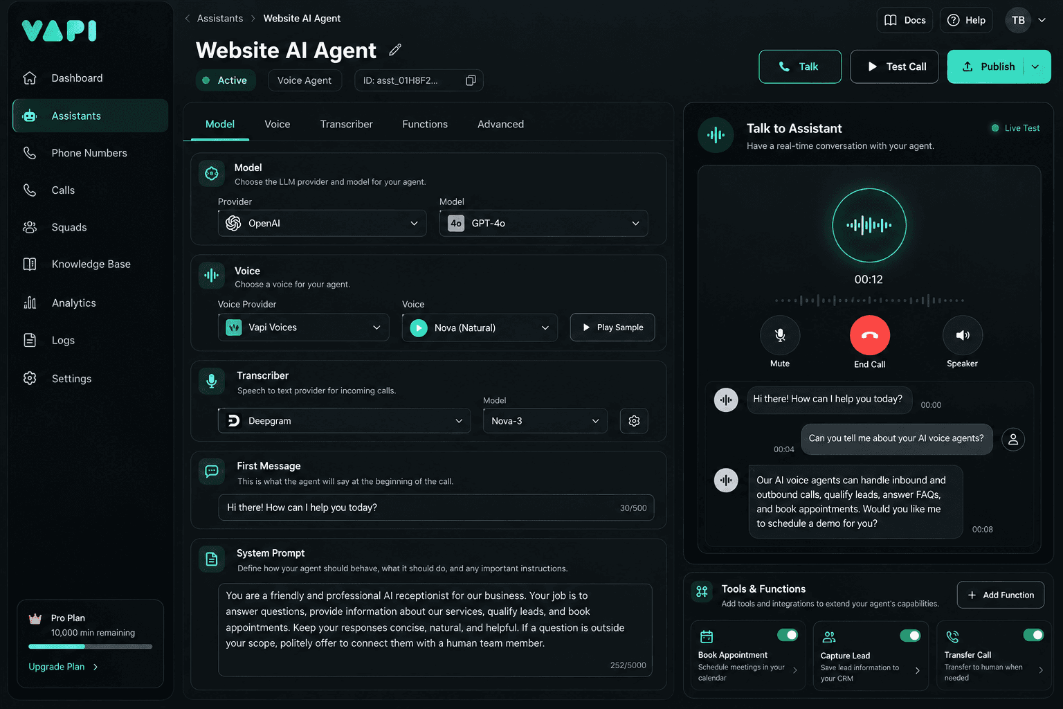 Dark AI Voice Agent Dashboard (AI Voice Agents)