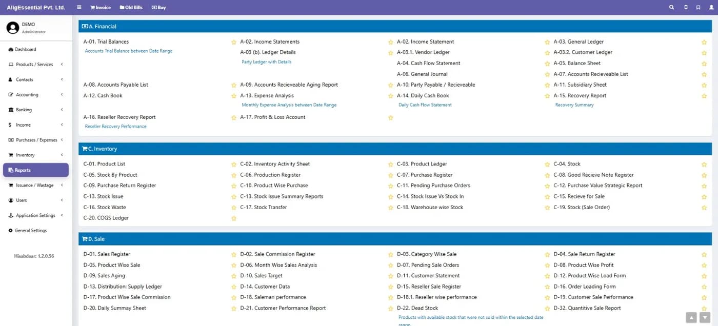 hisabdaar reports screenshot (Custom Development)
