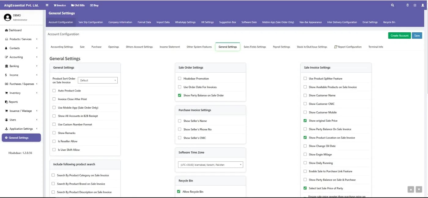 hisabdaar settings screenshot (Custom Development)